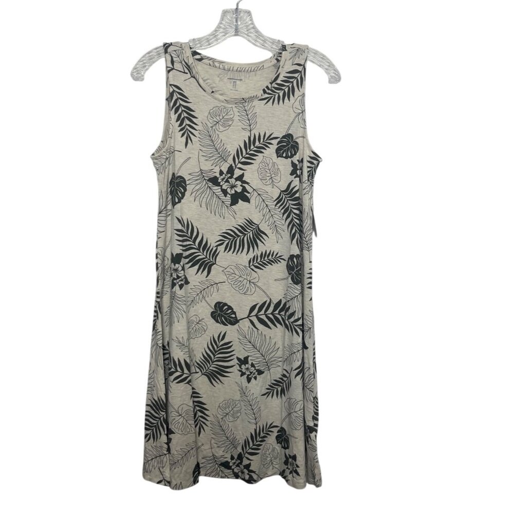 Essentials Sleeveless Dress Tropical Print XS Beige Green New Summer Vacation